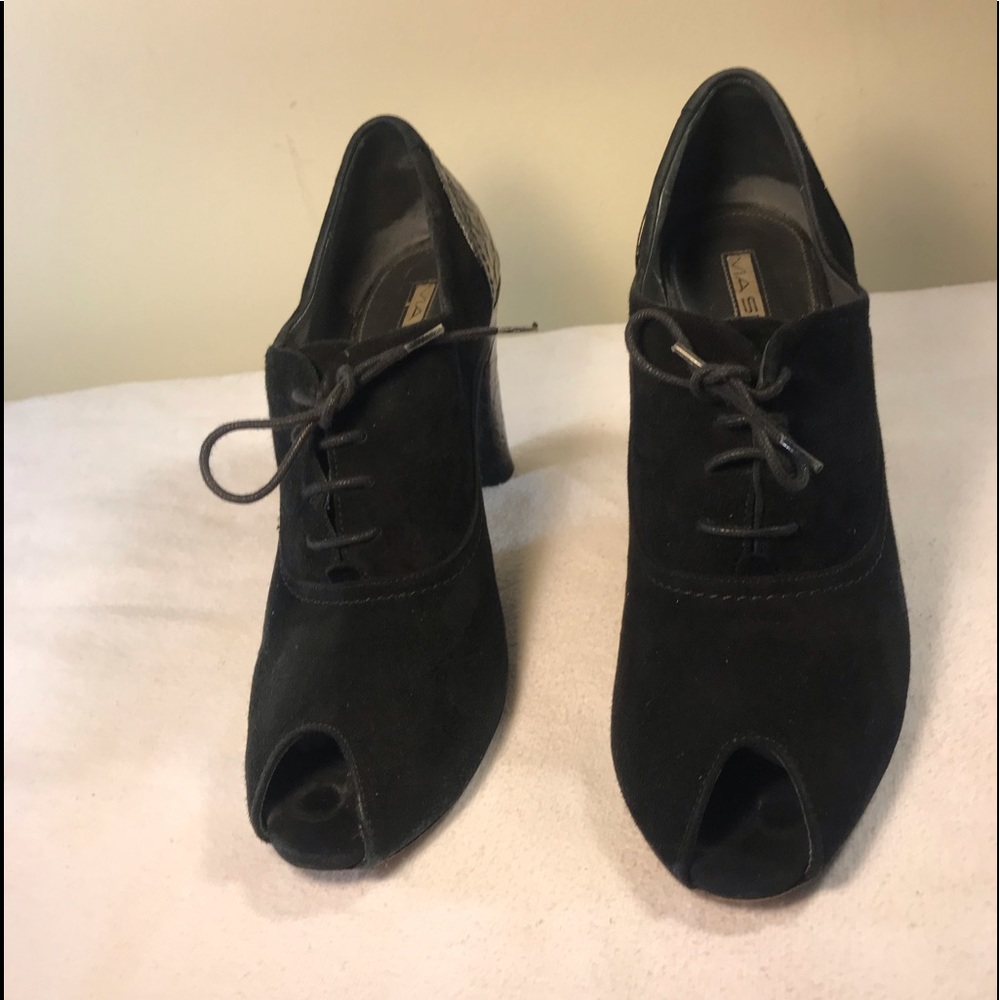 Via Spiga Black Suede Pep-Toe Lace Up Bootie